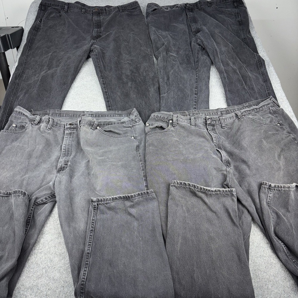 Wrangler Rustler Jeans Mens 46x32 Lot Of 4 Black Wash Workwear Western Denim EUC